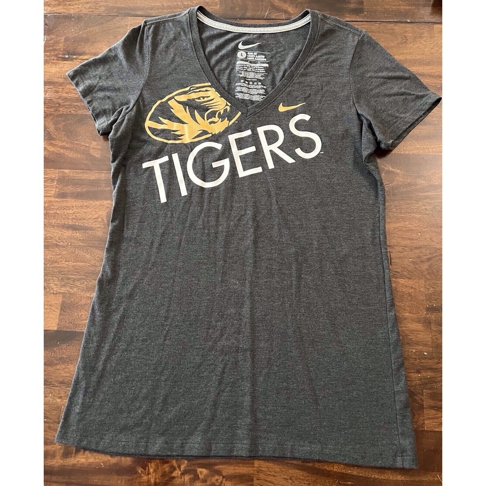 Nike Women's Missouri Tigers V-Neck Slim Fit T-Shirt Large Gray College